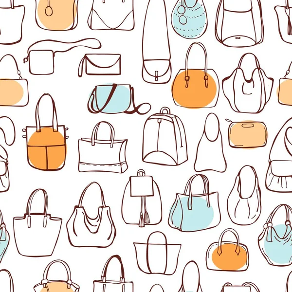 El çizimi kadın çantaları. Vektörsüz desen 