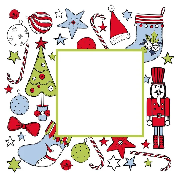 Marco Vectorial Navidad Con Elementos Dibujados Mano — Vector de stock
