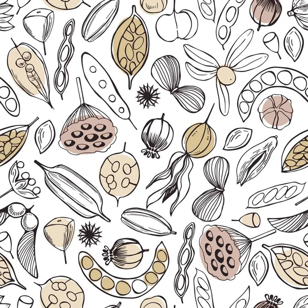 Elle çizilmiş tohumlarla vektörsüz desen. 