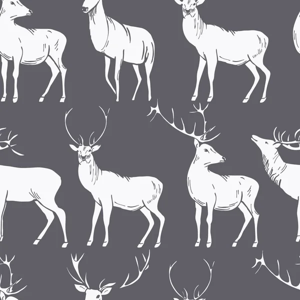 手描きの鹿 ベクトルシームレスパターン — ストックベクタ