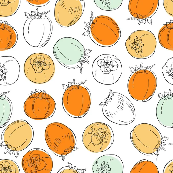 白地に柿を手描き ベクトルシームレスパターン — ストックベクタ