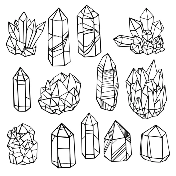 Handgetekende Mineralen Kristallen Vector Schets Illustratie — Stockvector