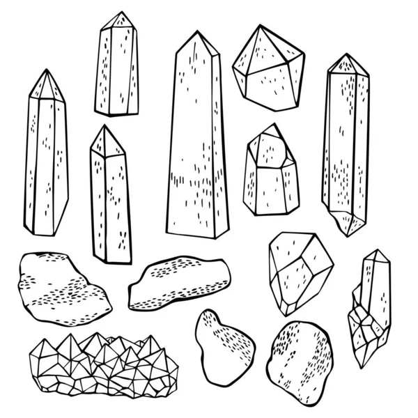 Minerales Cristales Extraídos Mano Dibujo Vectorial Ilustración — Vector de stock