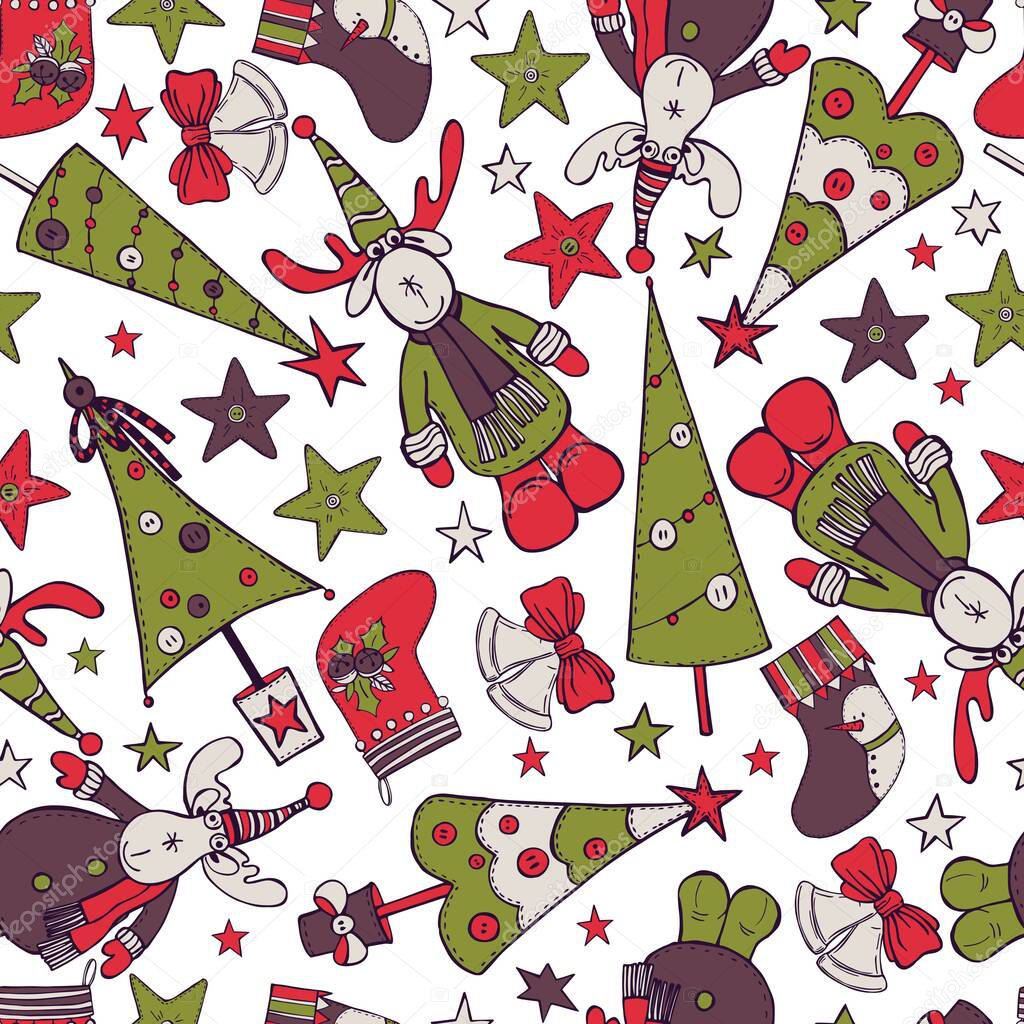 Christmas seamless pattern with moose and christmas trees.