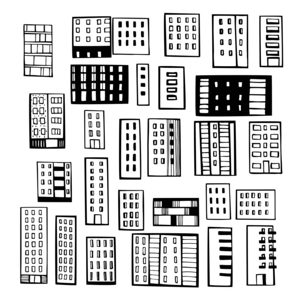 Casas Apartamentos Desenhadas Mão Desenho Vetorial Ilustração —  Vetores de Stock