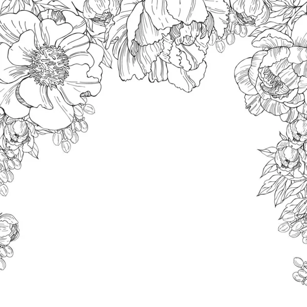 Fond Floral Fond Vectoriel Avec Pivoines Dessinées Main — Image vectorielle