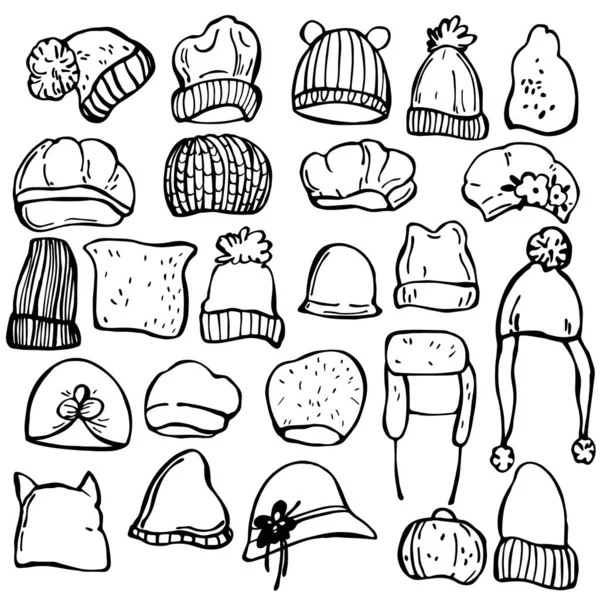 Chapéus Femininos Inverno Desenhados Mão Desenho Vetorial Ilustração — Vetor de Stock