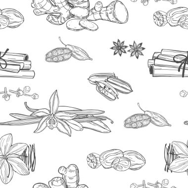 Tatlı ve pişirme için baharatlar. Vektör kusursuz desen. El çizimi çizimi çizimi