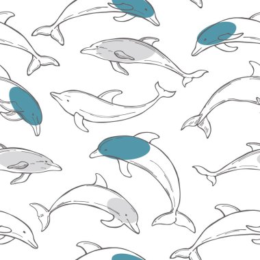 Elle çizilmiş yunuslarda vektörsüz desen. 