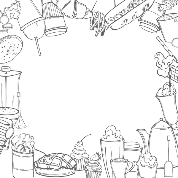 Ručně Kreslené Jídlo Kavárny Pozadí Vektoru Obrázek Náčrtu — Stockový vektor