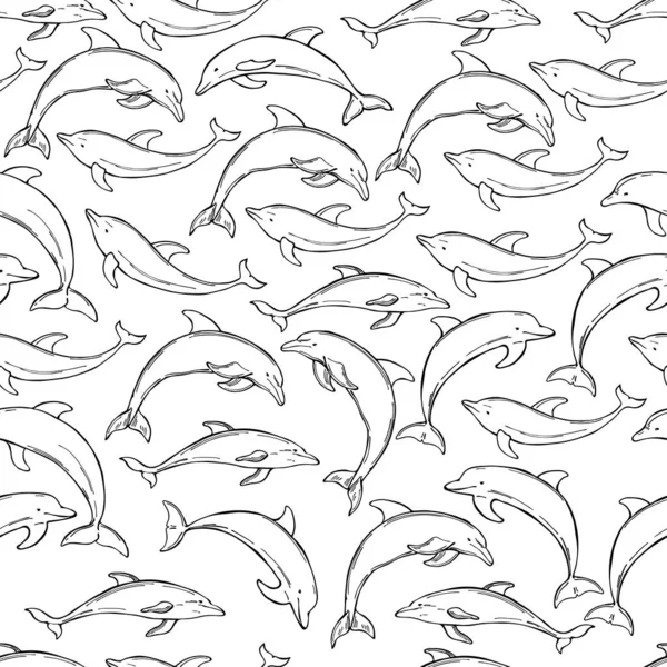Векторний Безшовний Візерунок Мальованими Дельфінами — стоковий вектор