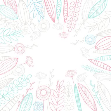 El yapımı yaprakları ve çiçekleri olan vektör çiçek arkaplanı 