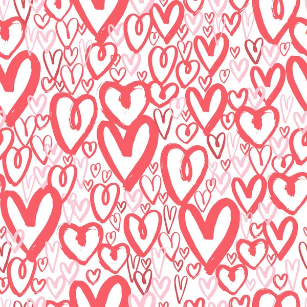 Patrón Sin Costura Vectorial Con Corazones Dibujados Mano — Vector de stock