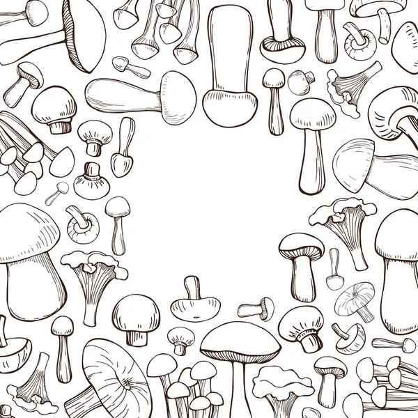 Fundo Vetorial Com Cogumelos Desenhados Mão Desenho Ilustração — Vetor de Stock