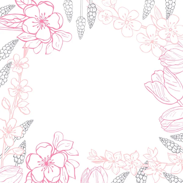 Frühling Hintergrund Mit Handgezeichneten Blumen Vector Skizze Illustration — Stockvektor