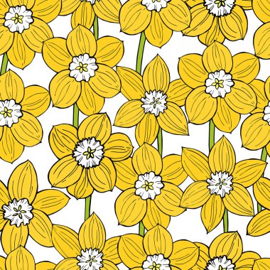 Elle çizilmiş çiçekli yay pürüzsüz desen. Vektör çizimi çizimi.