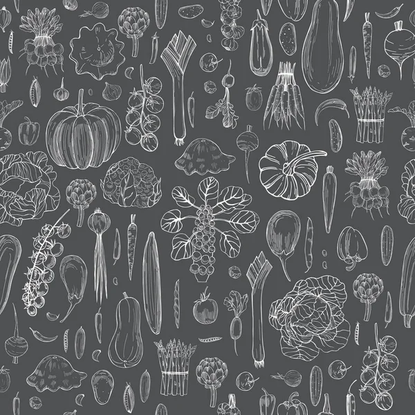 Patrón Sin Costura Vectorial Con Verduras Dibujadas Mano Sobre Fondo — Archivo Imágenes Vectoriales