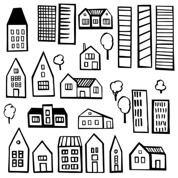 Hand Drawn Houses Vector Sketch Illustration — Stock Vector