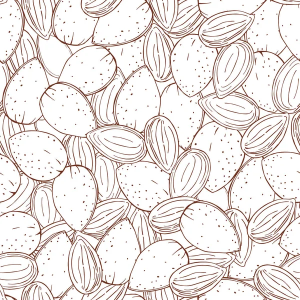 Hand Drawn Nuts Almond Vector Seamless Pattern — Stock Vector