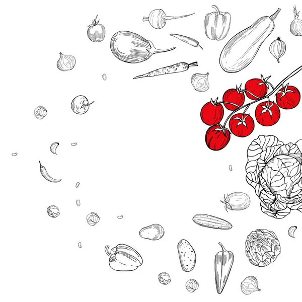 Векторний Фон Намальованими Вручну Овочами Ескізна Ілюстрація — стоковий вектор