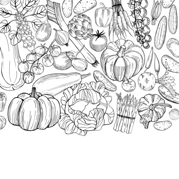Fond Vectoriel Avec Des Légumes Dessinés Main Illustration Croquis — Image vectorielle