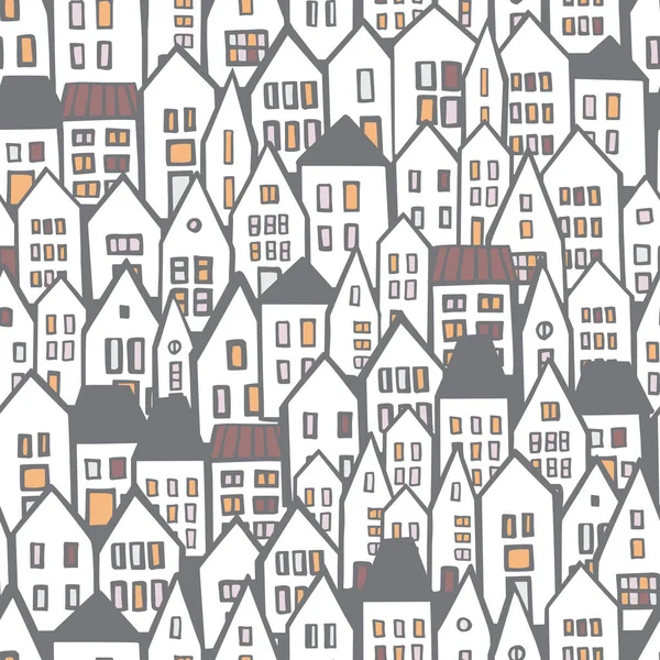 Hand Drawn Houses Vector Seamless Pattern — Stock Vector