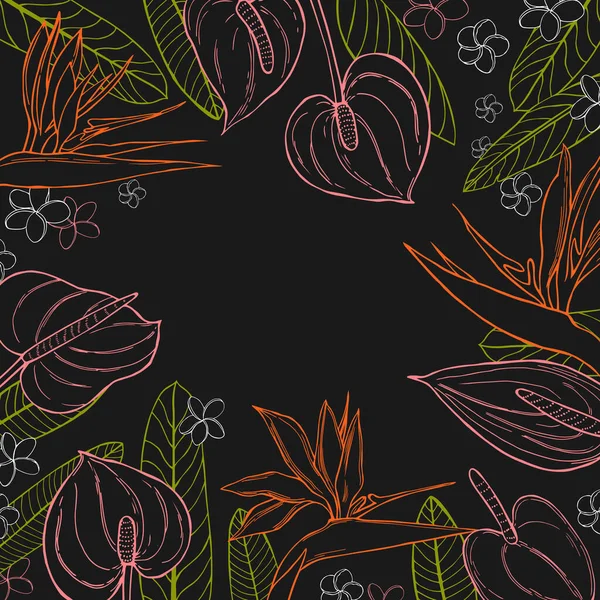 Fleurs Tropicales Dessinées Main Fond Vectoriel — Image vectorielle