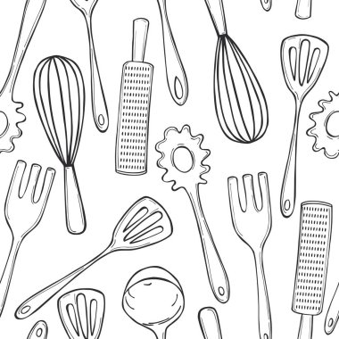 El yapımı mutfak aletleri. Vektörsüz desen