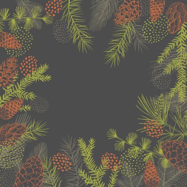 Yılbaşı bitkilerinin vektör geçmişi. Elle çizilmiş ilüzyon.