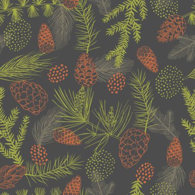 Elle çizilmiş Noel bitkileriyle kusursuz bir desen.