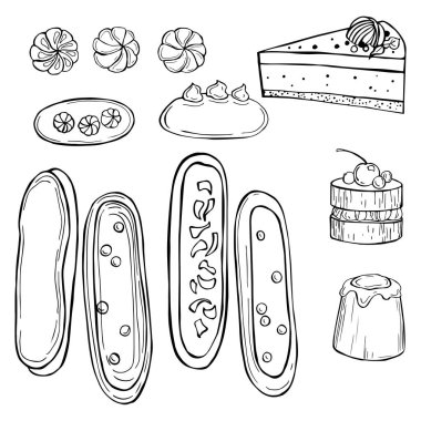 Fırın ürünleri. Pastalar. Vektör çizimi çizimi.