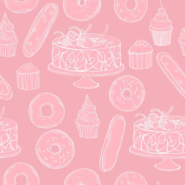 El yapımı fırın ürünleri. Kurabiyeler, kekler, çörekler. Vektörsüz desen