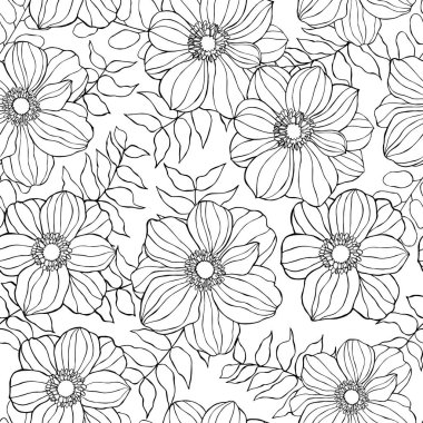 Çiçek arkaplan. Elle çizilmiş çiçek ve yapraklarla kusursuz vektör deseni