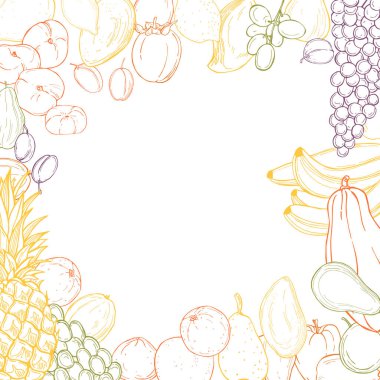 Elle çizilmiş meyveli vektör arkaplan. Çizim çizimi.