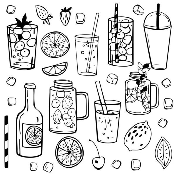 Bebidas Verano Hechas Mano Limonada Dibujo Vectorial Ilustración — Vector de stock