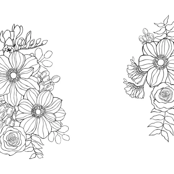 Floraler Hintergrund Handgezeichnete Blumen Und Blätter Skizzenillustration — Stockvektor