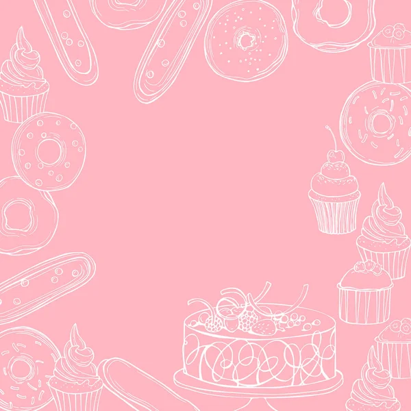 Panadería Productos Fondo Galletas Pasteles Donas Dibujo Vectorial Ilustración — Vector de stock