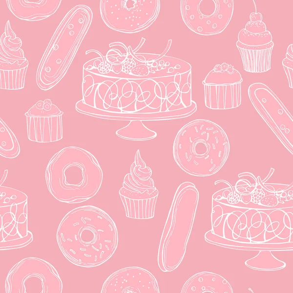 手工制作的烘焙产品 甜甜圈 矢量无缝模式 — 图库矢量图片