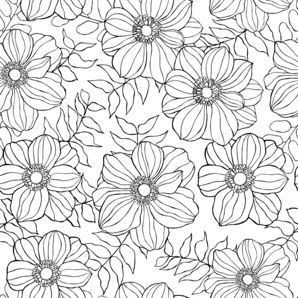 Floral Background Seamless Vector Pattern Hand Drawn Flowers Leaves — Stock Vector