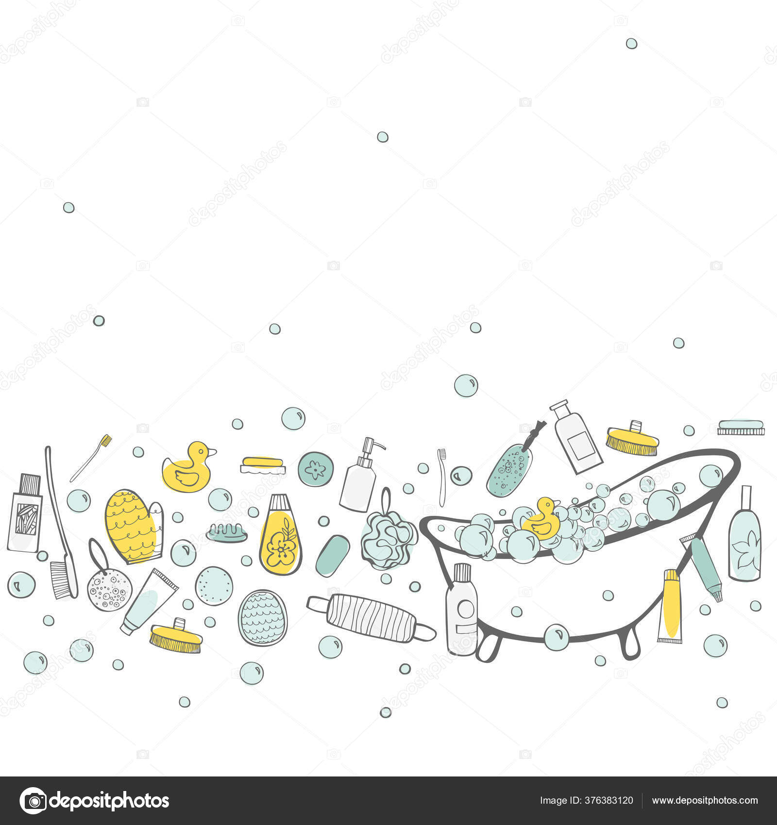 Juego Baño Artículos Baño Ilustración Bocetos Vectoriales — Vector de