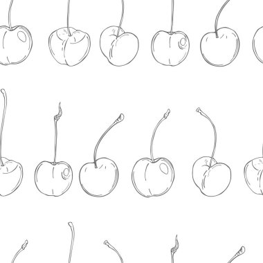 Beyaz arka planda el çizimi kiraz. Vektörsüz desen