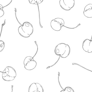 Beyaz arka planda el çizimi kiraz. Vektörsüz desen