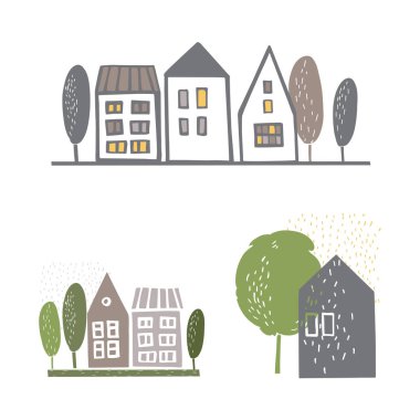 El yapımı evler. Vektör çizimi çizimi.