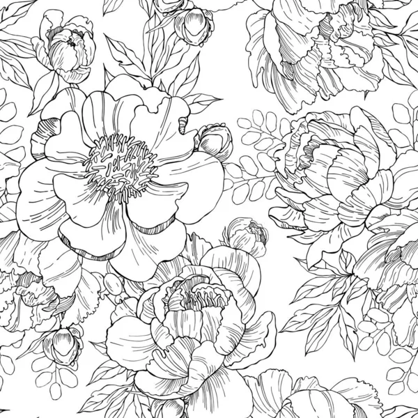 Floraler Hintergrund Nahtloses Vektormuster Mit Handgezeichneten Blumen Und Blättern — Stockvektor