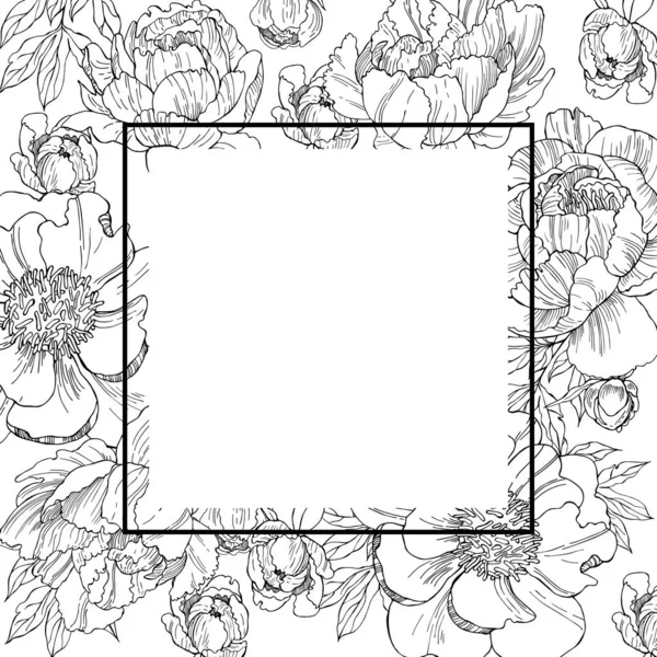 Cadre Vectoriel Floral Avec Fleurs Feuilles Dessinées Main Illustration Croquis — Image vectorielle