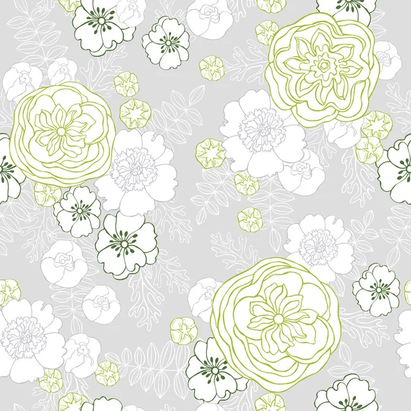 Fundo Floral Padrão Vetor Sem Costura Com Flores Folhas Desenhadas — Vetor de Stock