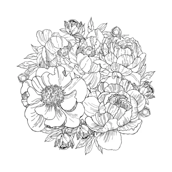 Fundo Floral Flores Desenhadas Mão Folhas Círculo Desenho Ilustração — Vetor de Stock