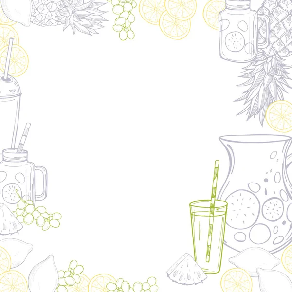 手描きの夏の飲み物 レモネードとベクトルの背景 スケッチイラスト — ストックベクタ