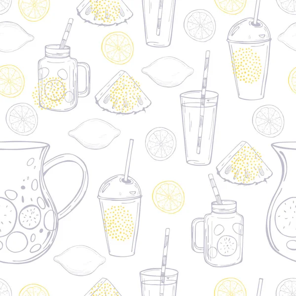 Boissons Été Faites Main Limonade Modèle Sans Couture Vectoriel — Image vectorielle