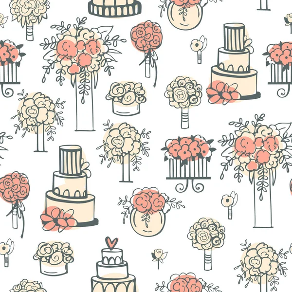 結婚式の花やケーキ ベクトルシームレスパターン — ストックベクタ
